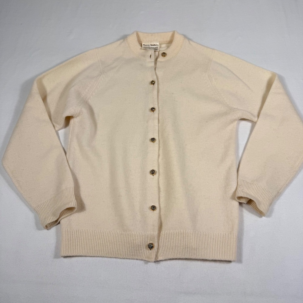Vintage Murray Brothers Cardigan 36 Cream Pure New Wool Scottish Gold Button